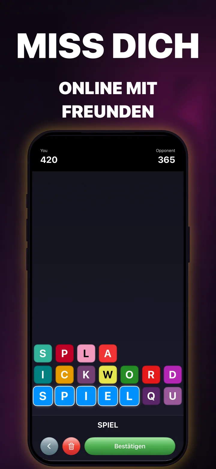 Zwei QuickWords-Spieler treten auf identischen iPhone-Feldern an