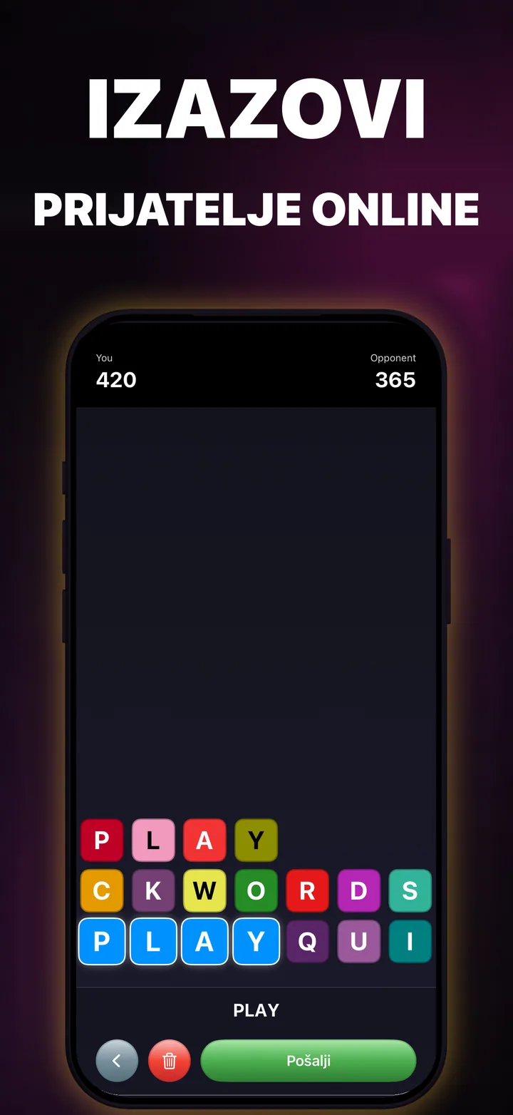 Dva igrača QuickWordsa natječu se na jednakim iPhone pločama