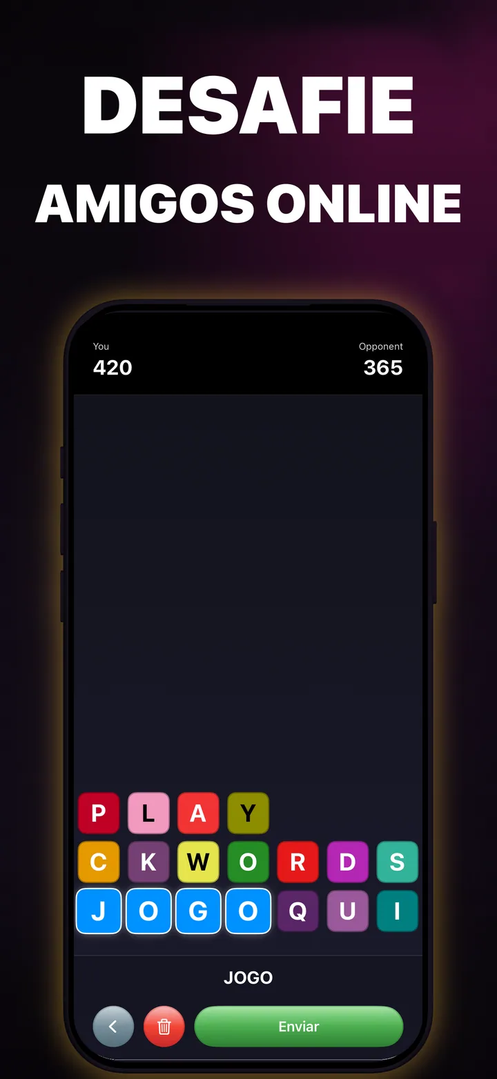 Dois jogadores de QuickWords competem em tabuleiros iguais no iPhone