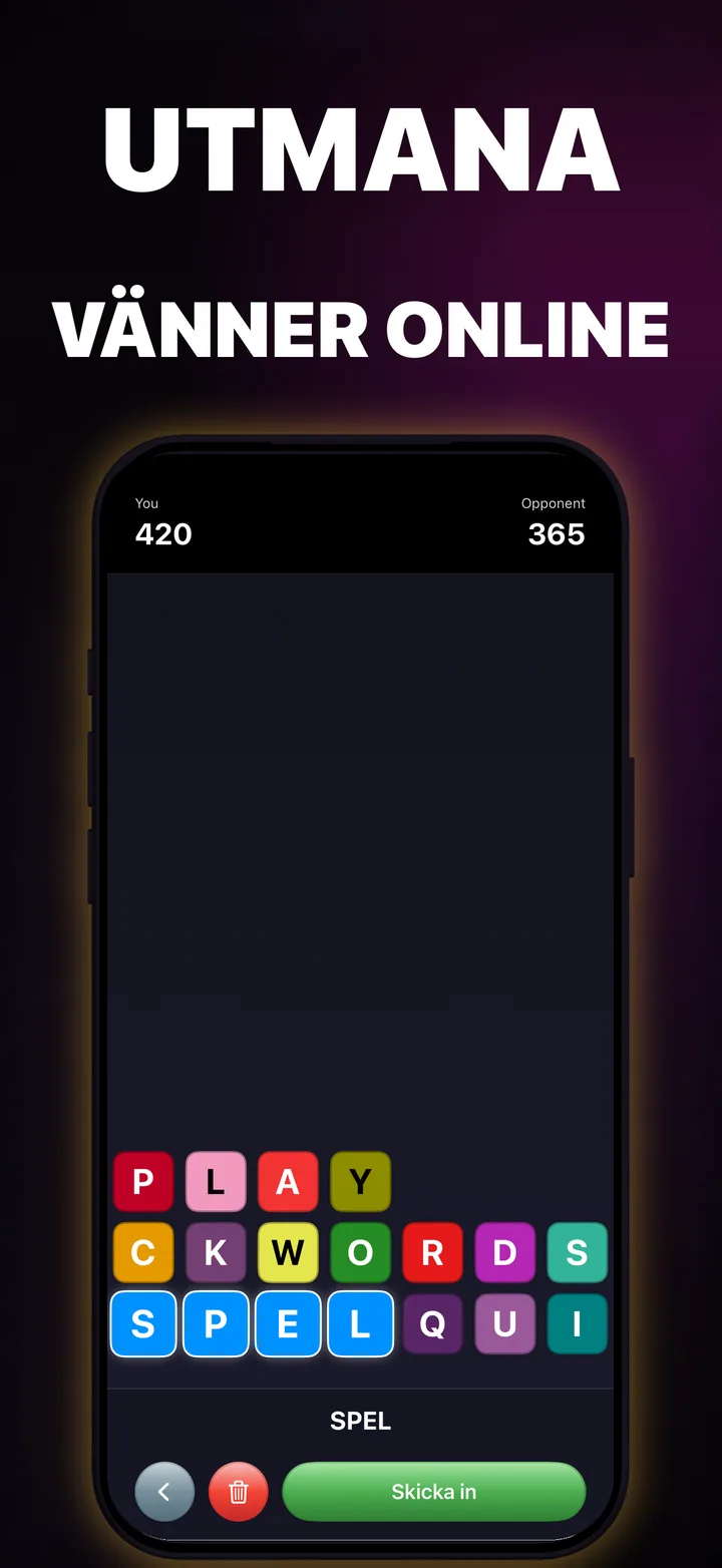 Två QuickWords-spelare tävlar på likadana iPhone-bräden